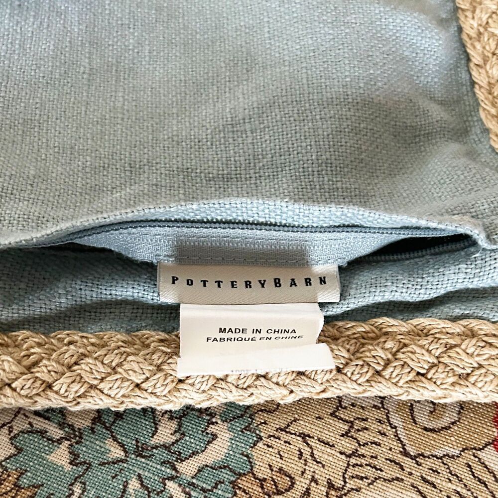 Pottery Barn Light Blue Linen Braided Jute Trim Pillow Cover Zip Closure 20 x 20 - Picture 6 of 7